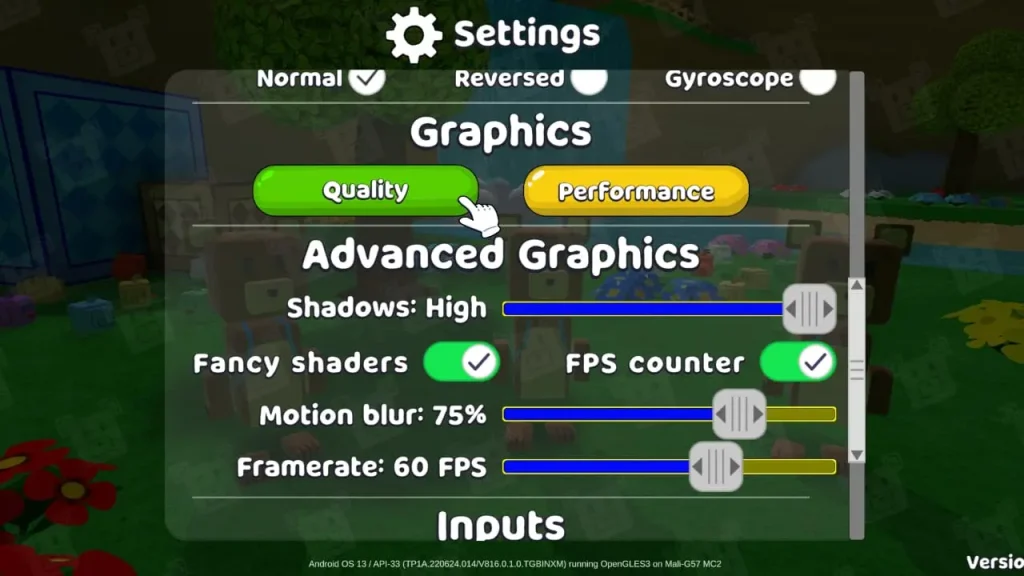 Quality Settings of Super Bear Adventure Game